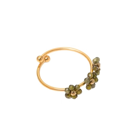 Blumenring Edelstahl 18K Vergoldet Offen Verstellbar Bunte Kristallperlen Ins Stil Schmuck Für Damen