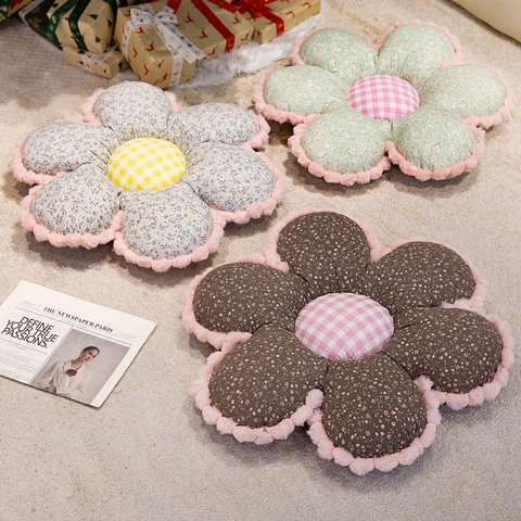 Bloemvormig Zitkussen Pluche Vloerkussen Bloemenpatroon Geruit Midden Zacht Katoen Tatami Mat Sofa Rugleuning Decoratie