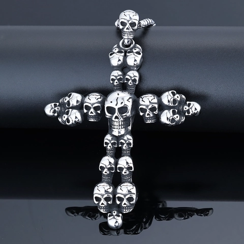 Gotische Totenkopf Kreuz Anhänger Halskette Edelstahl Retro Punk Rock Stil Für Männer Frauen Vintage Silber Polierter Schmuck