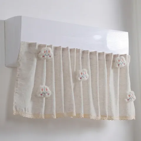 Air Conditioner Wind Deflector Cover Cotton Linen Anti Direct Blow Dustproof With Lace And Cute Cartoon Plush Dolls