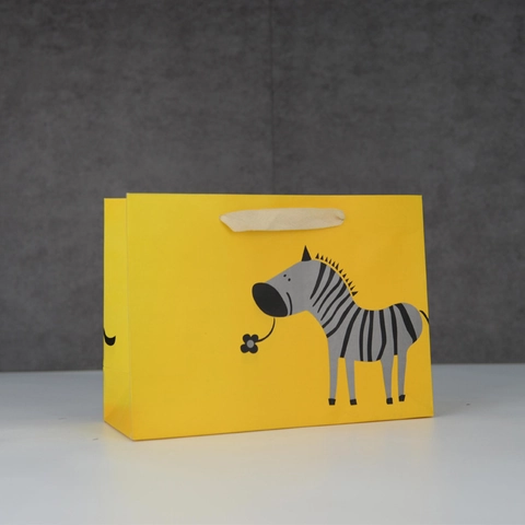 Bolsa De Papel De Regalo Bolso De Mano Patrón Cebra De Dibujos Animados Cartón Blanco Asa Cinta Para Embalaje De Fiesta