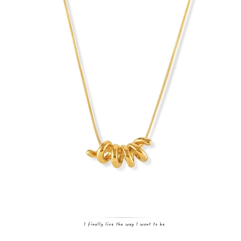 Collar Minimalista de Acero de Titanio Elegante Cadena de Hueso de Serpiente Colgante de Espiral Único Joyería de Moda para Mujer