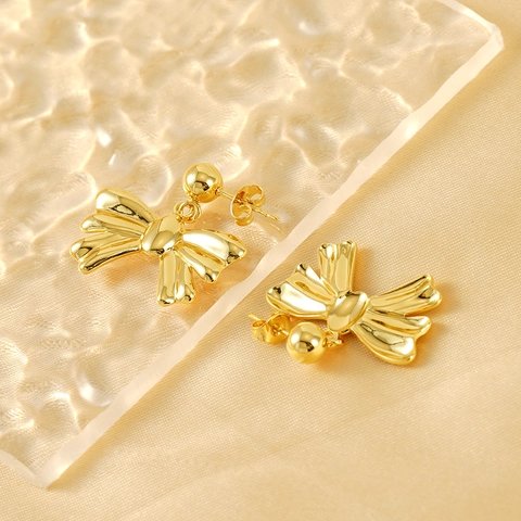 Bow Ohrringe 18K Vergoldet 304 Edelstahl Elegant Mode Schmuck Für Damen Pendler Stil Spiegelpoliertes Finish