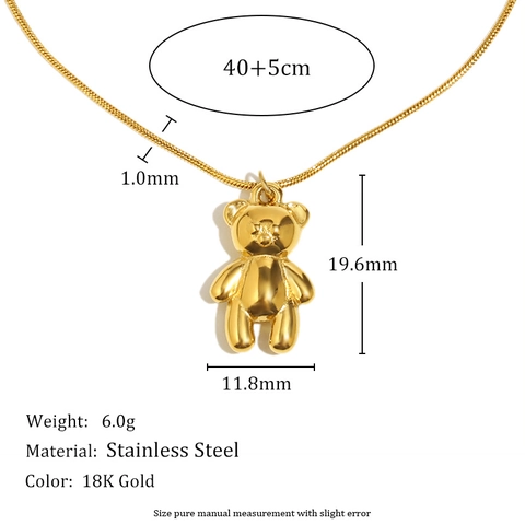 Collar Con Colgante De Oso De Peluche Acero Inoxidable Chapado En Oro De 18K Cadena De Serpiente Joyería Elegante Mujer