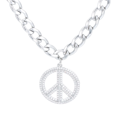 Collana Pendente Segno Della Pace Rame Micro Pavè Zircone Tondo Iced Out Retro Hip Hop Gioielli Etnici Donne Uomini