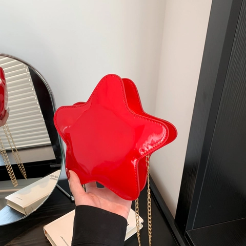 Star Shaped Crossbody Bag For Women Glossy PU Patent Leather Trendy Unique Chain Shoulder Handbag Fashion Aesthetic