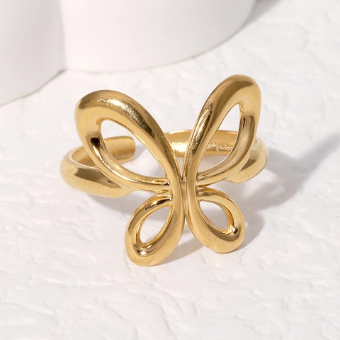 Minimalist Butterfly Open Ring Stainless Steel Hollow Adjustable Finger Jewelry For Women Elegant Sweet Style