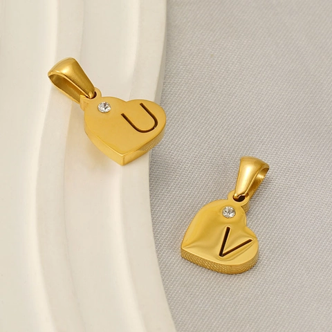 Colgante De Letra En Forma De Corazón Acero Inoxidable Chapado En Oro De 18K Con Rhinestone Joyería De Moda Mujer