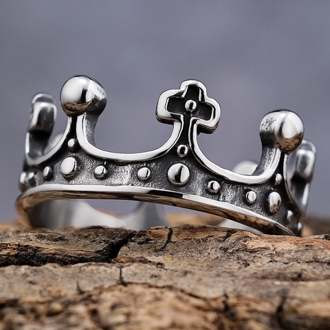 Anello Corona Vintage In Acciaio Inossidabile 316L Croce Punk Gotico Stile Retrò Gioielli Biker Per Uomo Moda Unisex