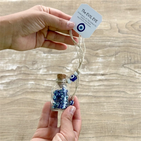 Evil Eye Glass Bottle Hanging Ornament Nazar Beads Wishing Bottle Cork Hemp Rope Home Car Decoration Gift Protection