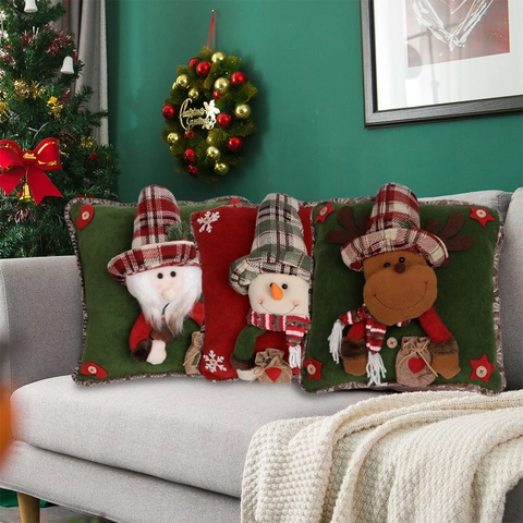Weihnachten 3D Dekorative Wurfkissen Weihnachtsmann Schneemann Elch Cartoon Plüsch Stoff Urlaub Ornament Festliche Haus Deko Kissen