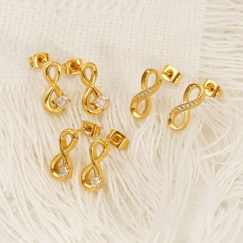 Infinity Symbol Zircon Stud Earrings 304 Stainless Steel Gold Plated Waterproof Hypoallergenic Fashion Jewelry For Women