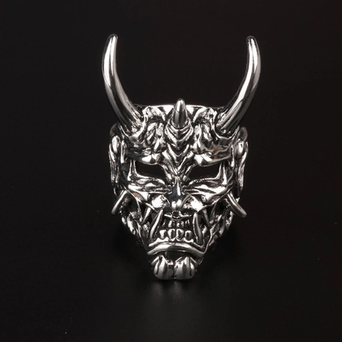 Retro Prajna Mask Ring Alloy Hannya Oni Punk Gothic Hip Hop Vintage Jewelry For Men