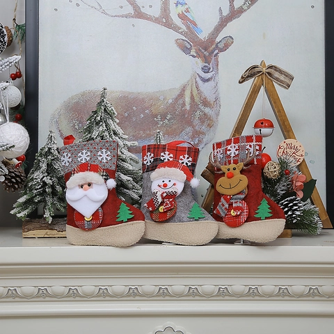 Calza Di Natale Tessuto A Maglia Feltro 3D Cartone Animato Babbo Natale Pupazzo Di Neve Renna Decorazione Camino Sacchetto Regalo