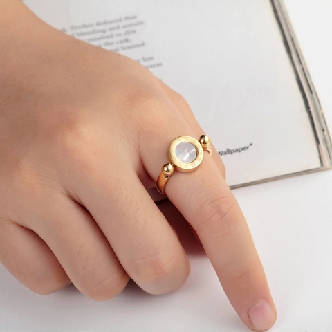 Titanium Stainless Steel Roman Numeral Spinning Ring For Women Rotating Round Disk Shell Black Minimalist Fashion Jewelry