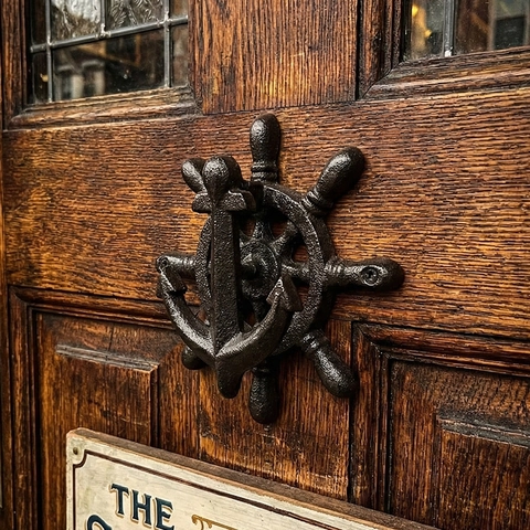 Llamador De Puerta De Hierro Fundido Vintage Diseño De Ancla Y Timón Náutico Bronce Antiguo Decoración Exterior
