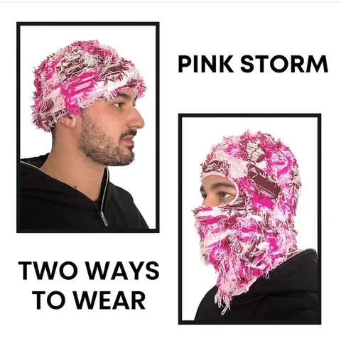 Distressed Gestrickte Sturmmütze Für Herren Damen Fransen Camouflage Gesichtmaske Winter Warm Punk Streetwear Balaclava Mütze