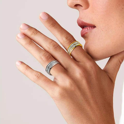 Double Row Cubic Zirconia Stainless Steel Ring Shiny Polished Band For Men Women Fashion Jewelry Engagement Wedding Unisex