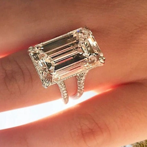 Luxus Smaragdschliff Zirkonia Ring Für Damen Kupfer Doppelreihig Pavé Funkelnder Quadratischer Stein Mode Schmuck