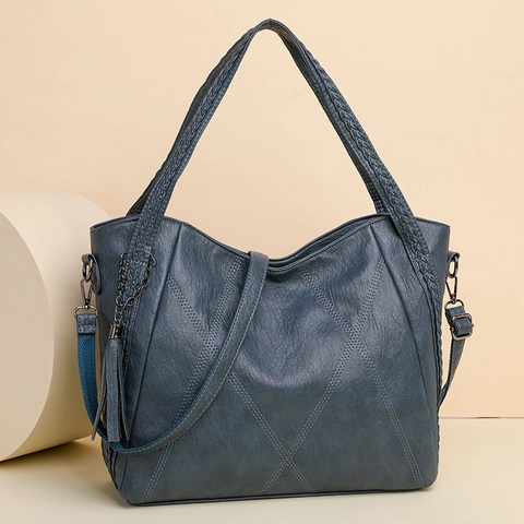 Borsa A Mano Grande Donna Similpelle Cuciture Rombi Manico Intrecciato Nappa Multi Tasche Borsa A Tracolla