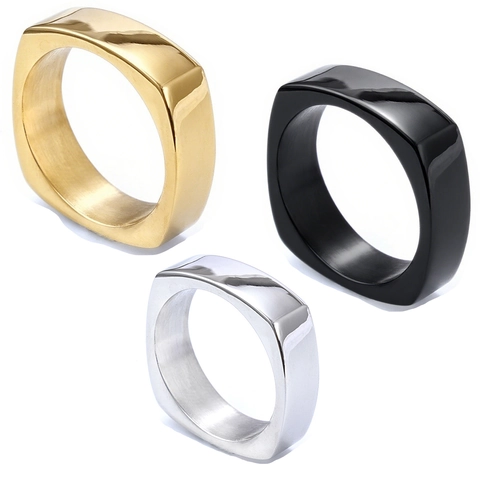 Anillo Cuadrado Acero Inoxidable Pulido Geométrico Punk Joyería Estilo Neutro Para Hombres Mujeres