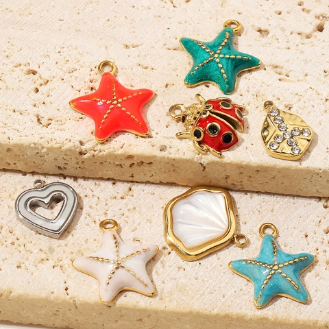 Ciondoli In Acciaio Inossidabile Smalto Strass Cuore Stella Marina Luna Croce Produzione Di Gioielli DIY Stile Vintage Francese Donne