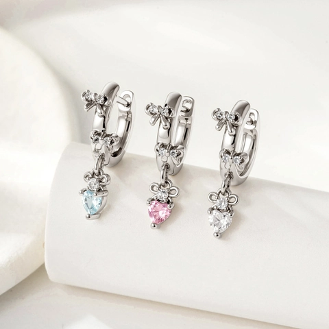 Strikje Hart Zirkonia Huggie Oorbellen Koper Hart Hanger Ringetjes Sieraden Minimalistische Fonkelende Voor Vrouwen