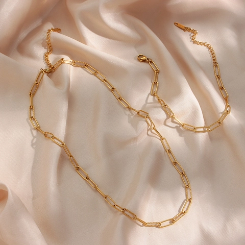 Collana a Catena a Graffetta Intrecciata in Acciaio Inossidabile per Donna Girocollo a Maglia Testurizzata Placcata in Oro Gioielli