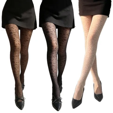 Women Sexy Leopard Print Pantyhose High Elastic Sheer Tights Anti Hook Nylon Hosiery Pointelle Fashionable Leggings