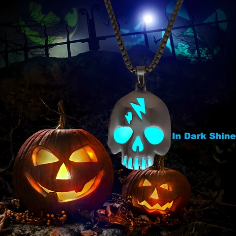 Leuchtende Totenkopf Halskette Halloween Gothic Punk Im Dunkeln Leuchten Zinklegierung Blitz Halskette Damen Herren Schmuck