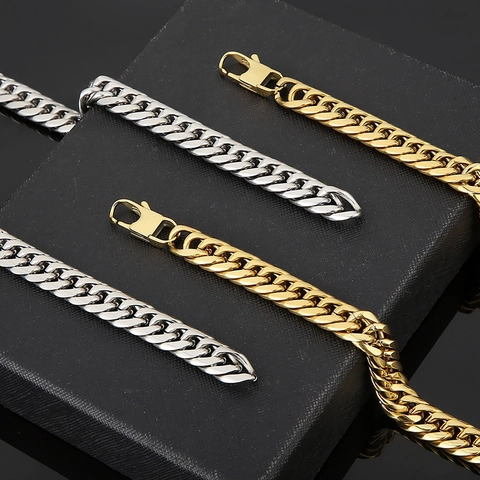 Collana E Bracciale A Catena Cuban Link Da Uomo Acciaio Inossidabile Gioielli Hip Hop Moda