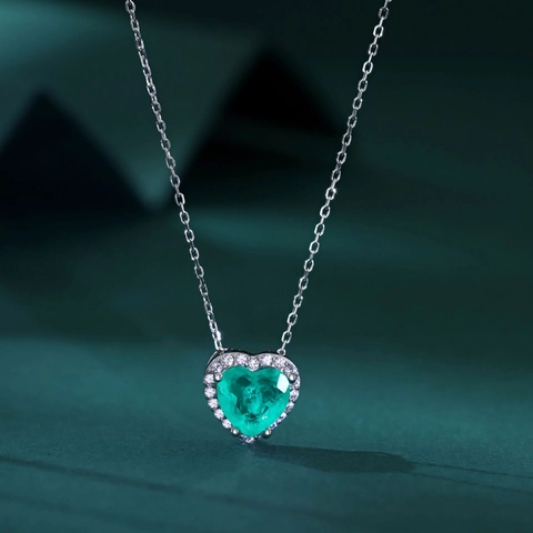 S925 Sterling Silver Heart Pendant Necklace Paraiba Green Zirconia Luxury Fashion Jewelry Necklace For Women Wedding Party Gift