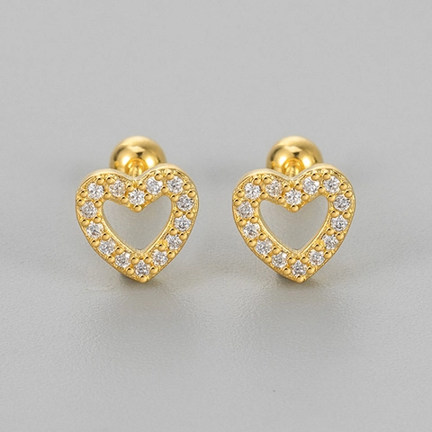 Orecchini a Bottone a Cuore Svuotato in Rame Con Accenti in Strass e Perno in Argento Sterling 925 Gioielli per Donna