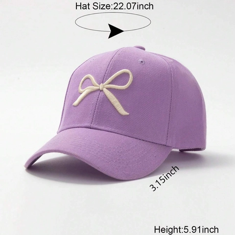 Cotton Baseball Cap With 3D Bow Embroidery Adjustable Strap Casual Sun Protection Hat For Women Outdoor Fashionable