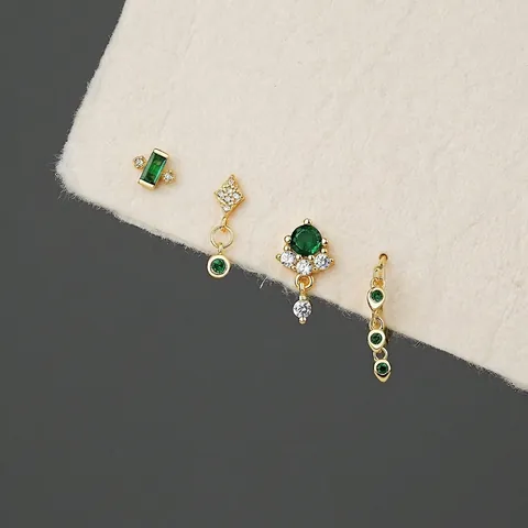 925 Sterling Silver Green Zirconia Stud Earrings Gold Plated Geometric Emerald Earrings Vintage Luxury Jewelry For Women Gift