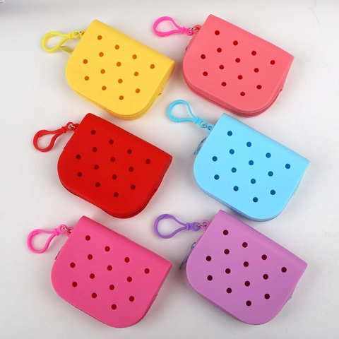 Silicone Coin Purse Hollow Out Hole Design Waterproof Small Storage Bag With Hook Zipper Lightweight Beach Pouch