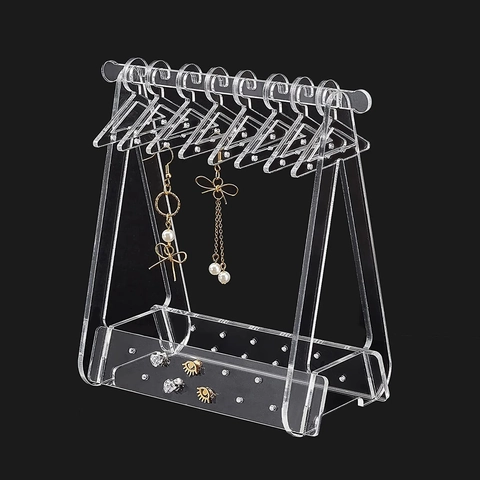 Acrylic Earring Display Rack With Mini Hangers Tabletop Jewelry Organizer Stand For Studs Necklaces DIY Iridescent