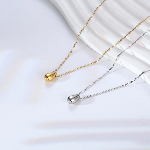 Collier Pendentif Goutte D'eau Minimaliste Acier Inoxydable Poli Élégant Bijoux Pour Femmes Cadeau