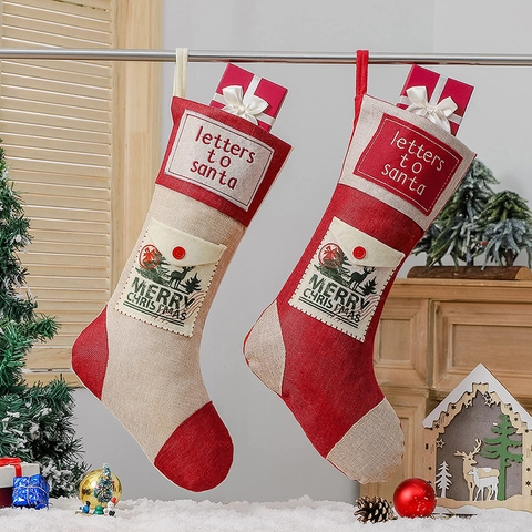 Calze Di Natale Lino Renna Lettere A Babbo Natale Tasca Busta Decorazioni Da Appendere Casa