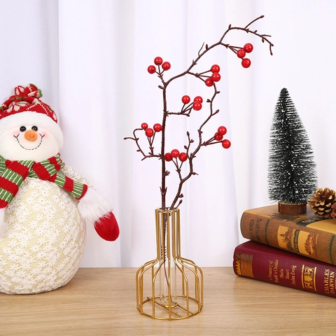 Künstliche Rote Beeren Zweig Realistische Kunststoff Schaum Stechpalme Beeren Weihnachtsdeko DIY Vasen Arrangement Winter Ornament