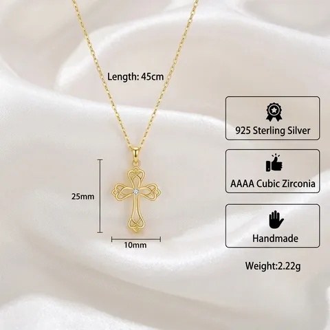 Collana con Pendente a Croce a Nodo Celtico in Argento Sterling S925 per Donna Elegante Gioielli Religiosi con Strass Placcati Oro Platino
