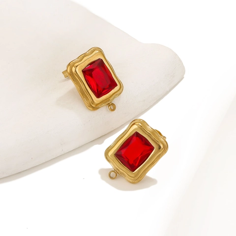 Edelstahl Ohrstecker Mit Bunten Rechteckigen Zirkonia Und Vergoldung Wellenrand Geometrischer Retro Stil Schmuck
