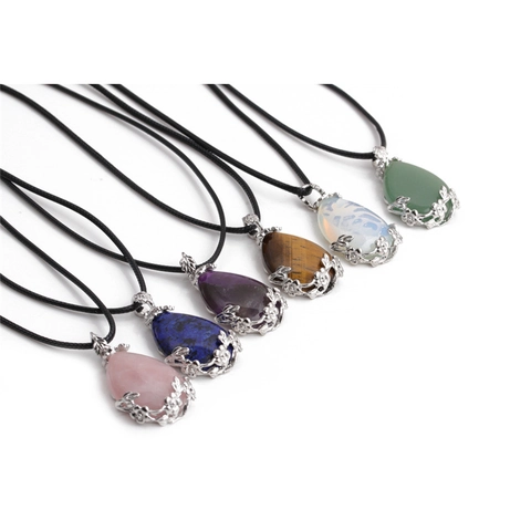 Teardrop Edelstein Anhänger Halskette Mit Legierung Blumenwickel Naturkristall Heilstein Schmuck Für Frauen
