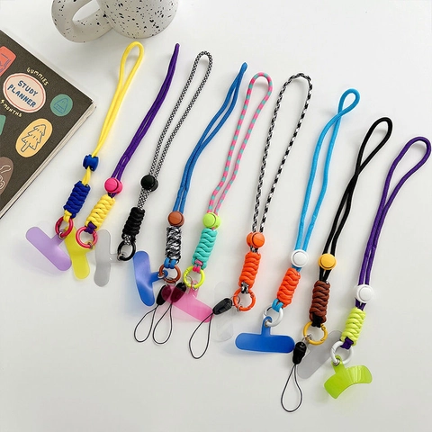 Universeel Telefoonkoord Gevlochten Polyester Nylon Riem Verstelbaar Crossbody Pols Sportief Kleurrijk Met Metalen Haak