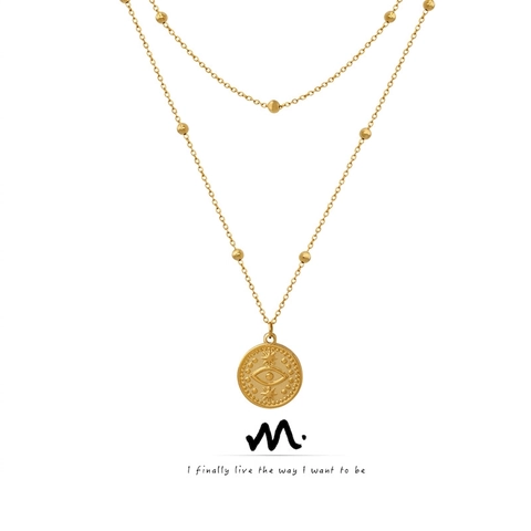 Collana A Strati Con Pendente A Moneta Malocchio Catena Satellitare Con Perline Gioielli In Acciaio Al Titanio Da Donna