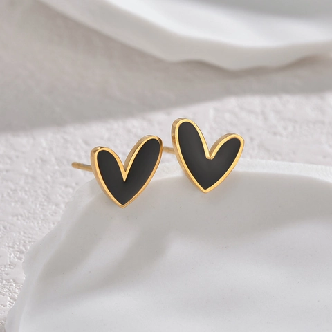 Heart Stud Earrings Stainless Steel Gold Plated Enamel Asymmetric Retro Minimalist For Women