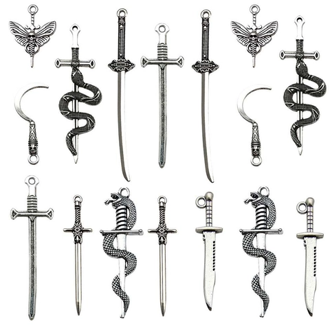 Ciondoli Pendenti Lega Argento Antico Creazione Gioielli DIY Gotico Punk Spada Serpente Falce Forme Armi