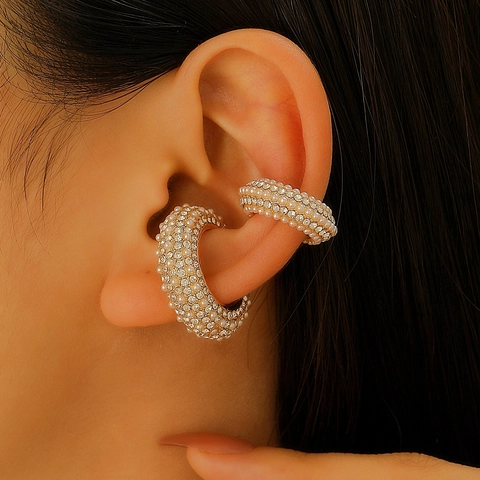 Orecchini Ear Cuff Forma C Eleganti Künstliche Perle Sintetiche Strass Colorati Rame Gioielli Di Moda Per Donne Senza Buco