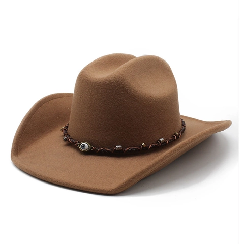 Chapeau De Cow-Boy Western Fedora En Feutre De Laine À Bord Large Style Britannique Rétro Avec Décoration Evil Eye