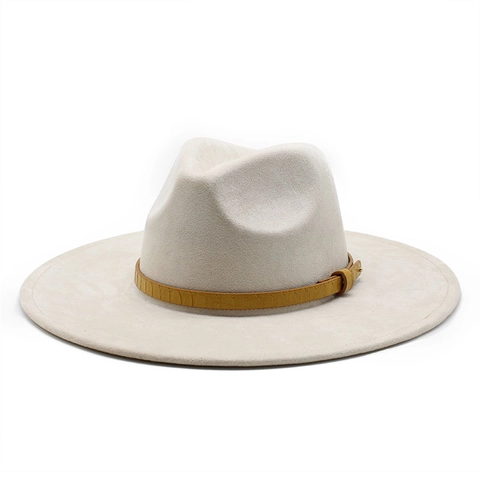 Cappello Fedora A Tesa Larga Da Donna Stile Jazz In Scamosciato Con Cintura Motivo Coccodrillo E Fibbia Retro